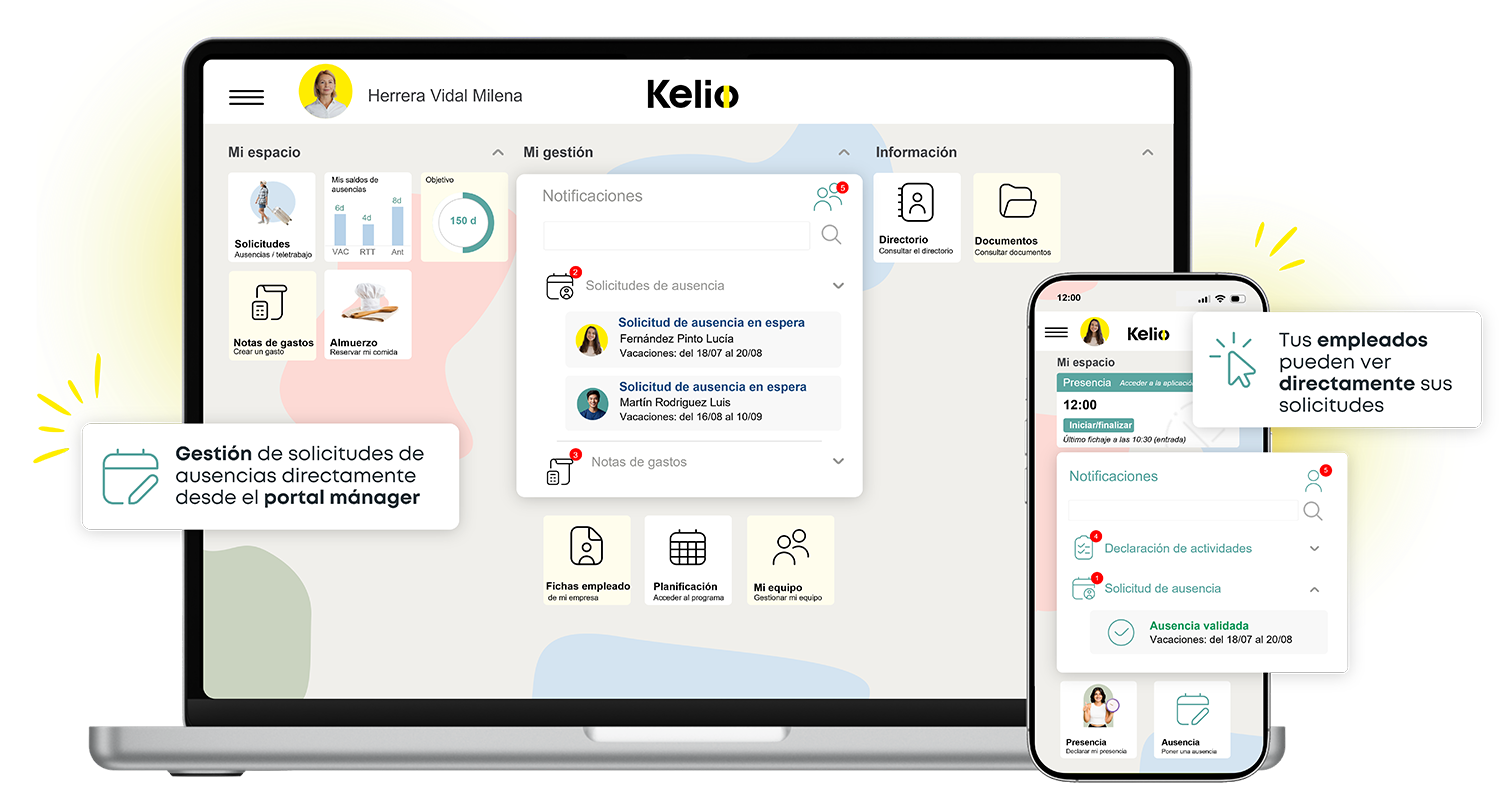 Software de gestión de ausencias Kelio con portal del empleado y mánager para solicitud y validación de vacaciones