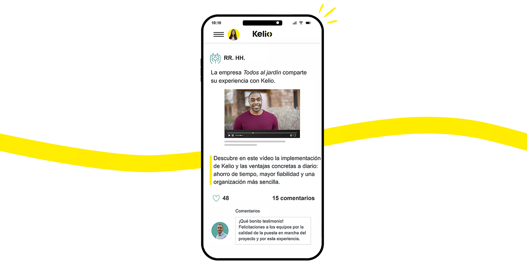 Portal Kelio en modo red social: noticias, testimonios e interacciones (me gusta, comentarios) de los empleados