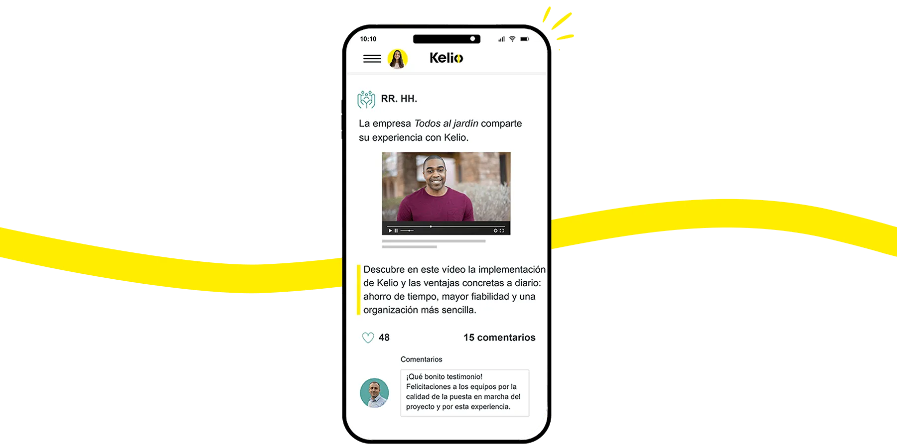 Portal Kelio en modo red social: noticias, testimonios e interacciones (me gusta, comentarios) de los empleados