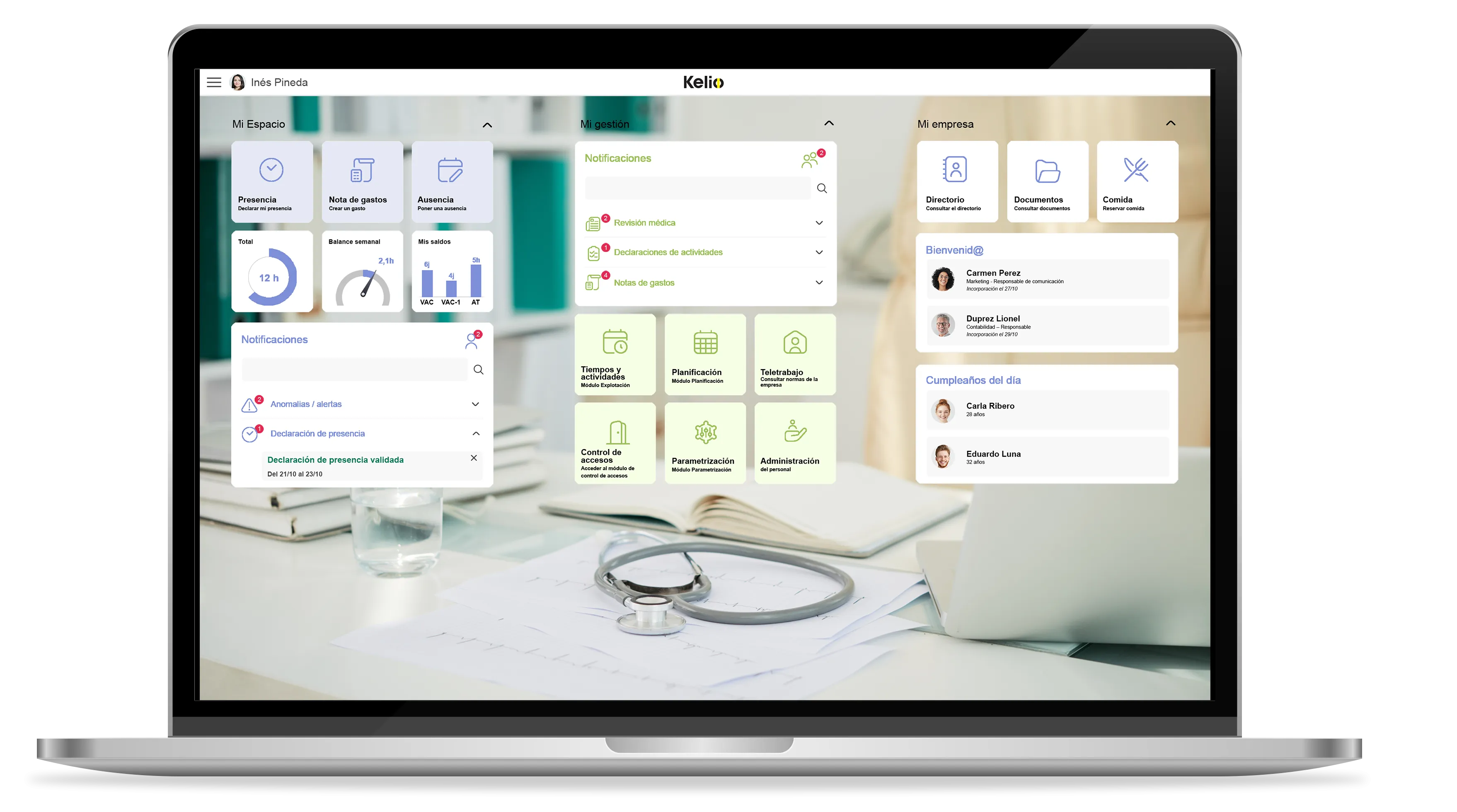 Interfaz del software Kelio para el control horario y turnos en el sector sanitario y clínicas