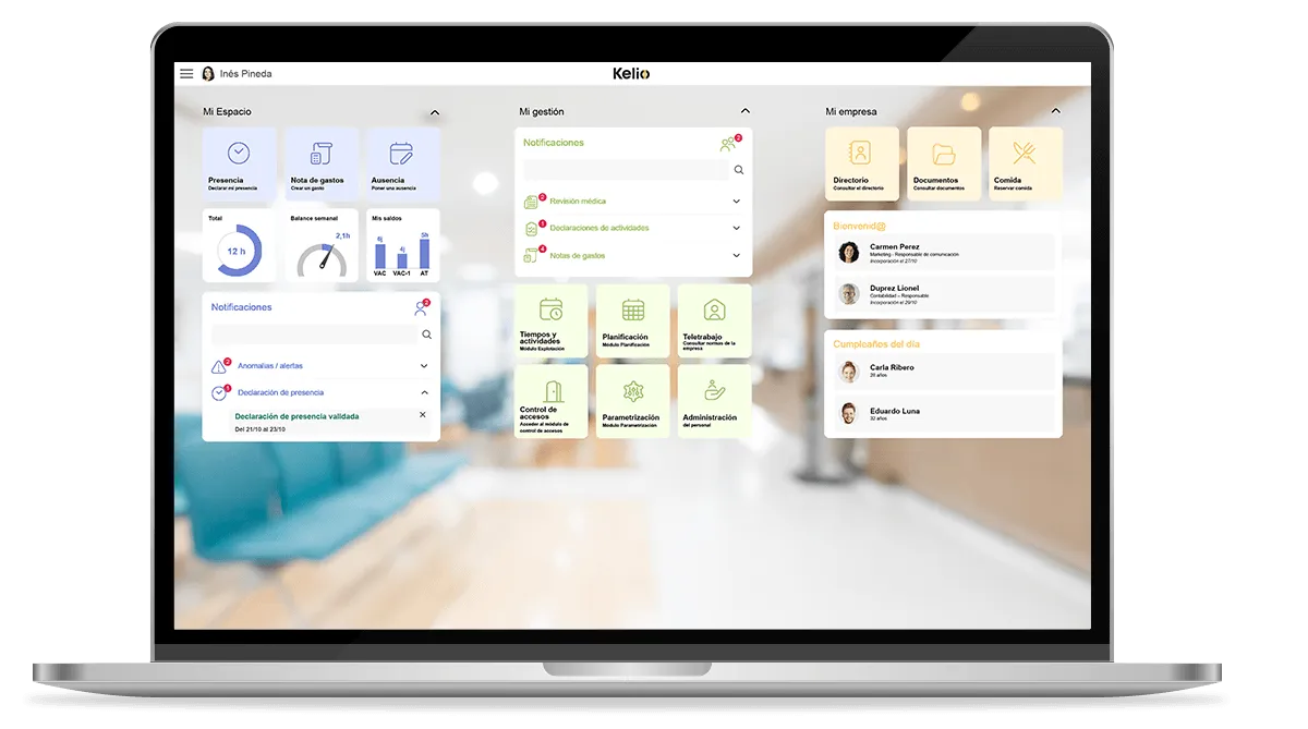 Software de turnos médicos Kelio en portátil para la gestión de cuadrantes y personal sanitario