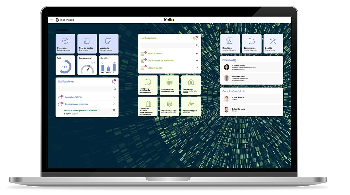 Pantalla del software Kelio para la gestión de turnos y cuadrantes en el sector de la seguridad privada