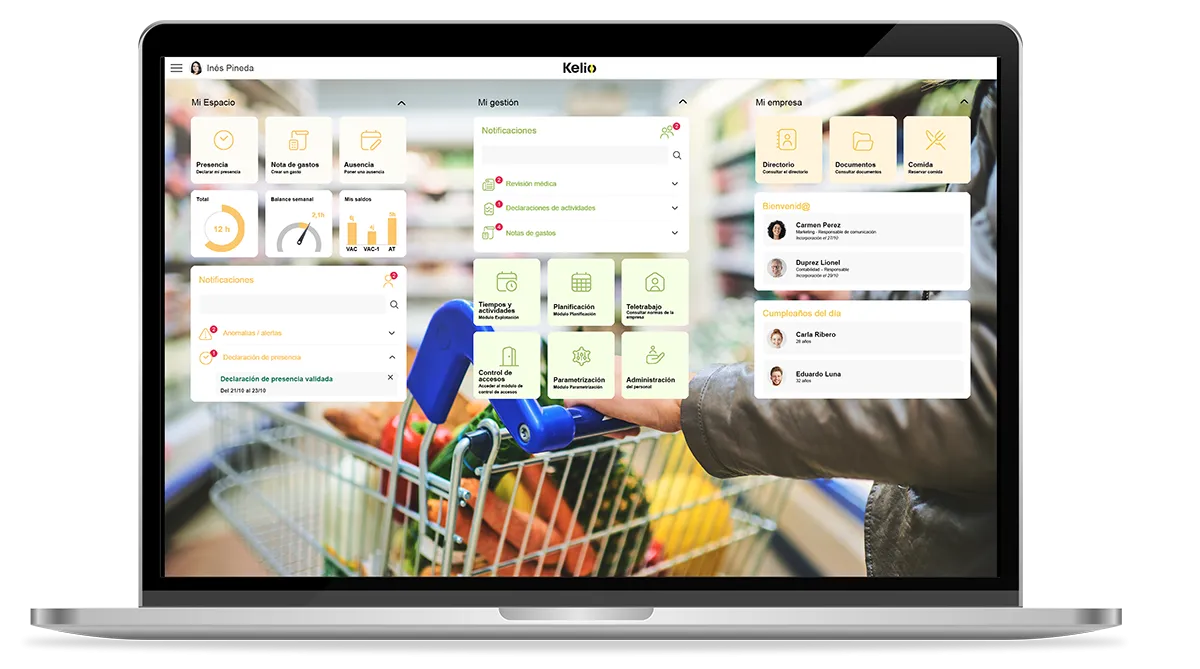 Software de control horario Kelio para la gestión de turnos y personal en supermercados y comercio